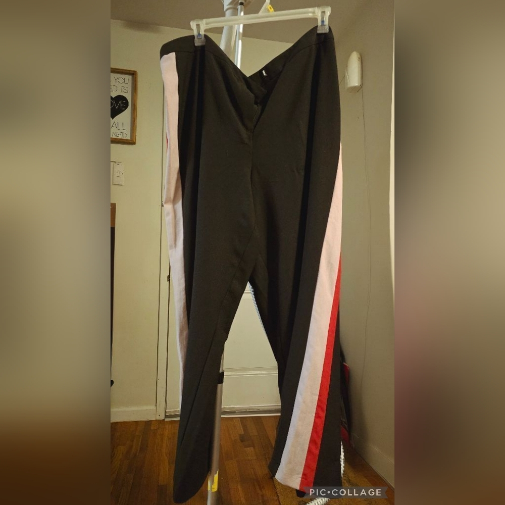 Simply Be Black and Red Wide Leg w Pants With Stripes
